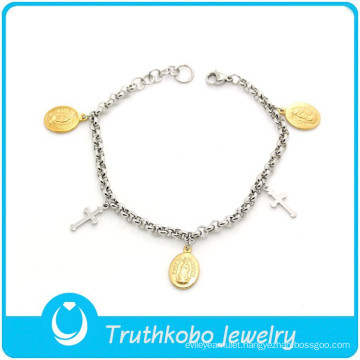TKB-B0093 China Factory Direct wholesale religious jewelry two tone hand chain inspirational bracelets for women